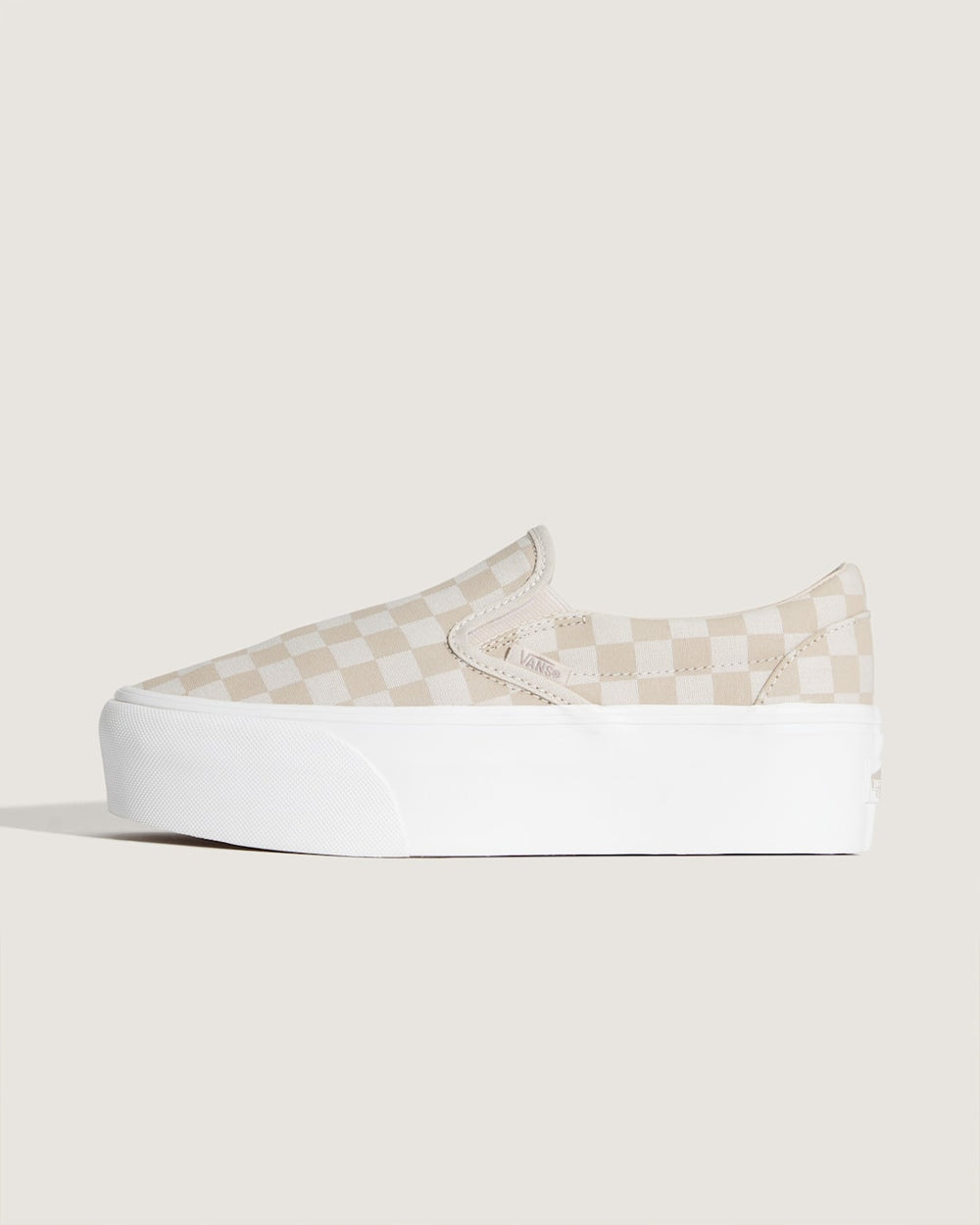 Classic Slip-On Platform Checkerboard Shoe in Checkerboard Mushroom Brown / Marshmallow White | Vans on sale