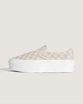 Classic Slip-On Platform Checkerboard Shoe in Checkerboard Mushroom Brown / Marshmallow White | Vans on sale