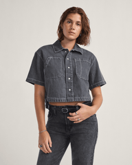 Natalie Denim Button Up Shirt in Wash Grey | Vans near me