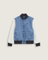 Kids Denim Baseball Jacket in Stonewash Blue | Vans on sale