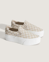 Classic Slip-On Platform Checkerboard Shoe in Checkerboard Mushroom Brown / Marshmallow White | Vans on sale