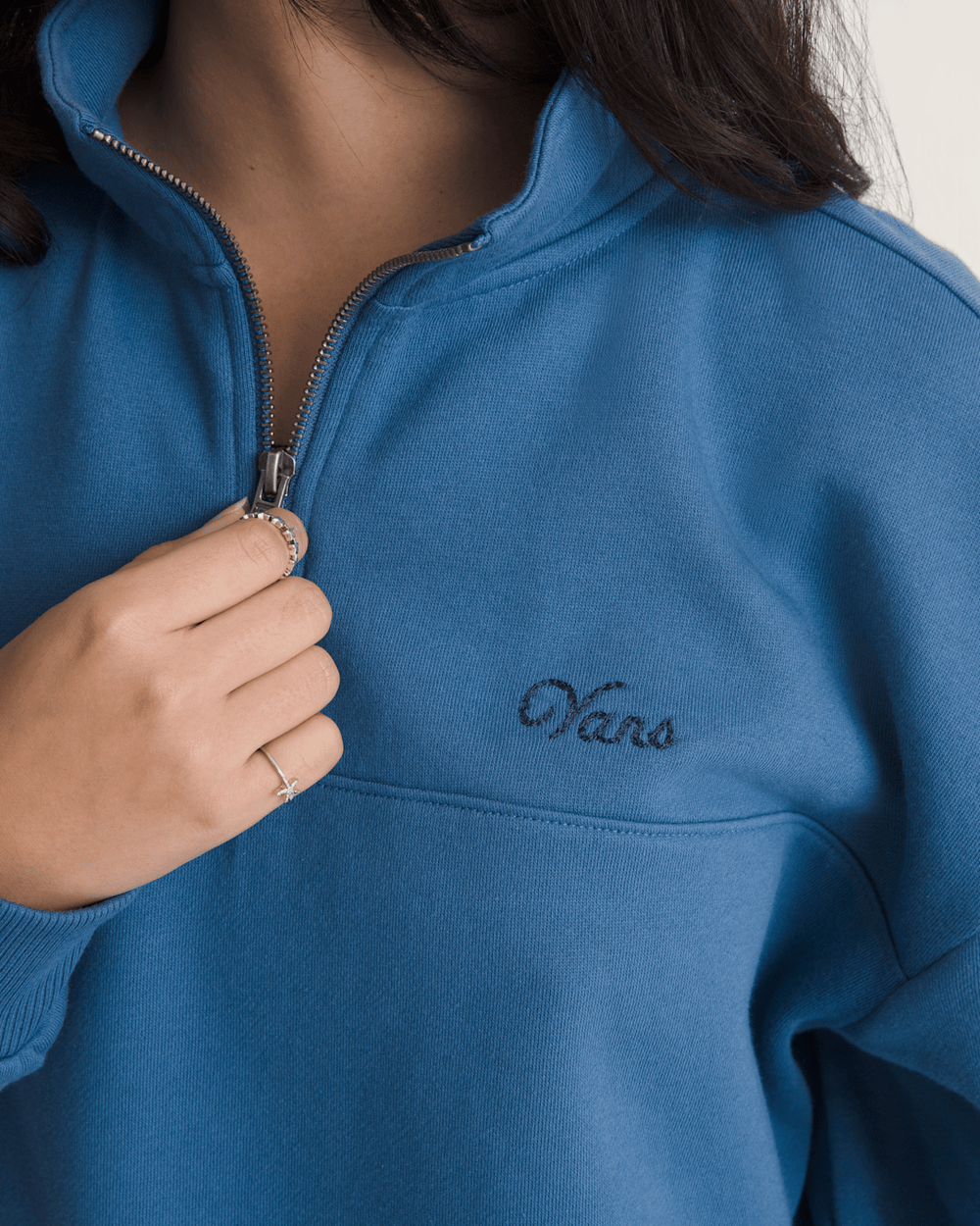 Script Logo Mock Neck Sweatshirt in True Navy Blue | Vans discount