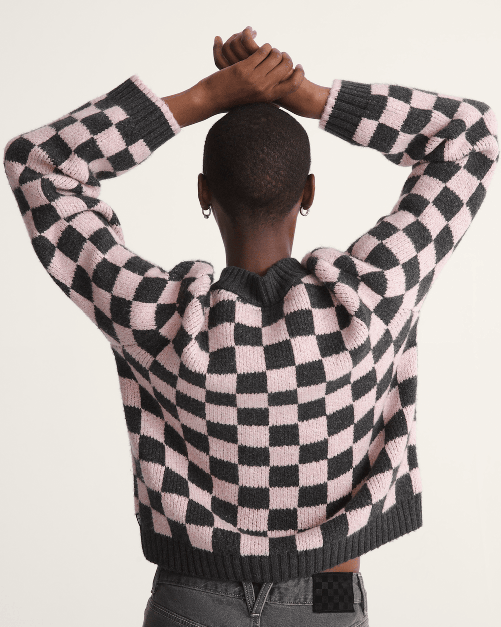 Cameron Sweater in Checkerboard Grey / Pink | Vans on sale