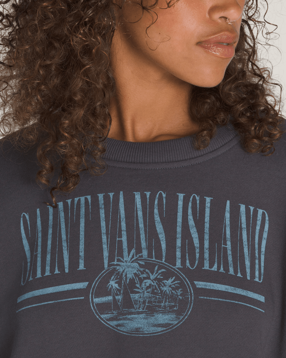 Retro Isle Graphic Crew Sweatshirt in Asphalt Grey | Vans outlet
