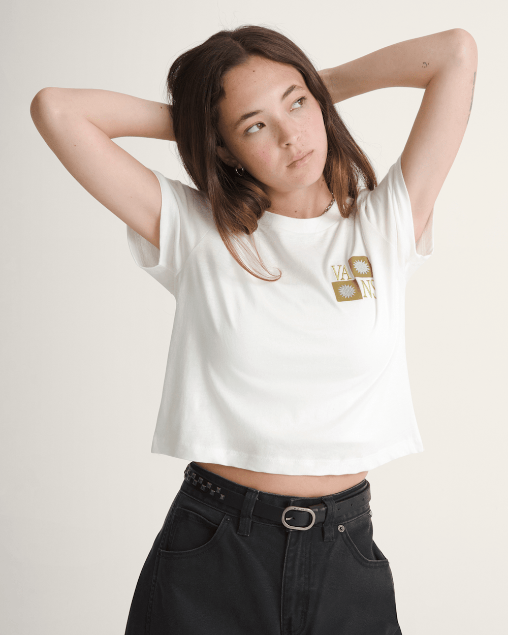 Sunny Checkerboard Crop T-Shirt in Marshmallow White | Vans sale