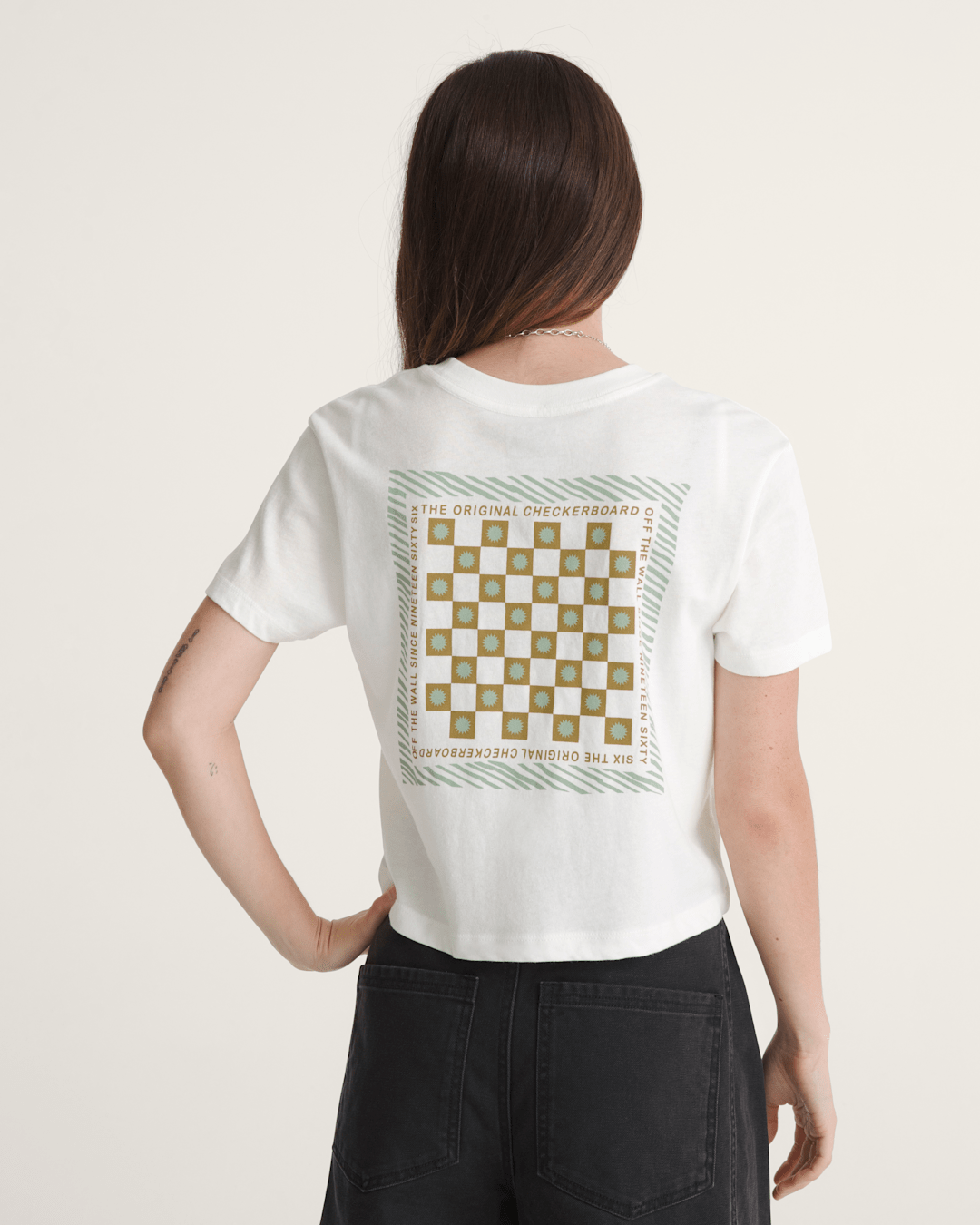 Sunny Checkerboard Crop T-Shirt in Marshmallow White | Vans sale