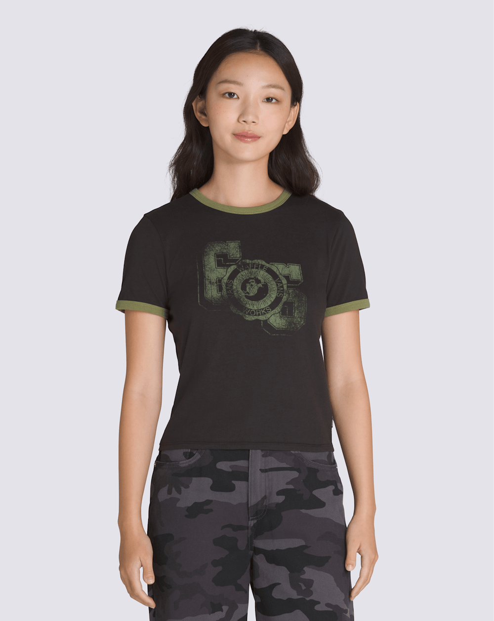 Campus Tour Ringer T-Shirt in Black / Loden Green | Vans discount