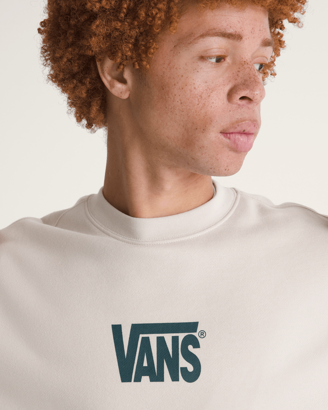 Stretch Logo Crew Sweatshirt in Oatmeal Beige | Vans discount
