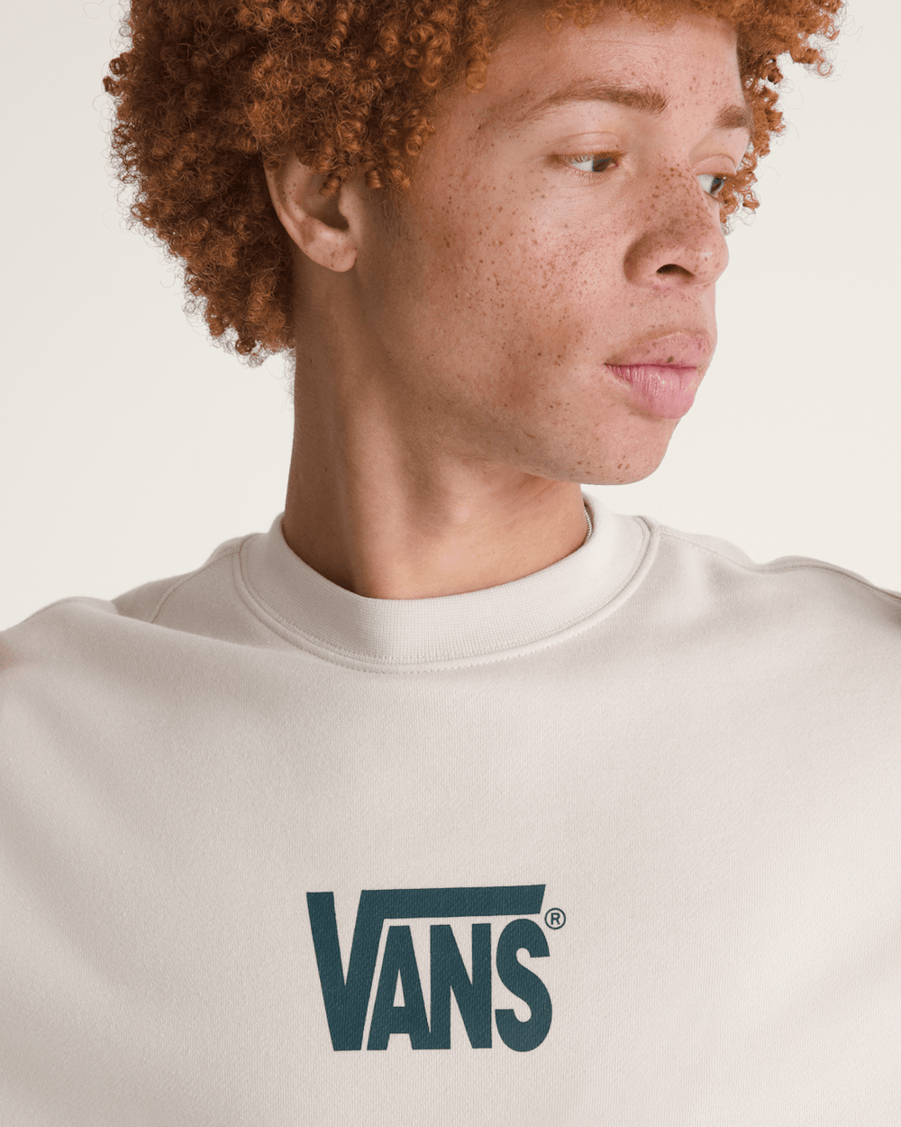 Stretch Logo Crew Sweatshirt in Oatmeal Beige | Vans discount