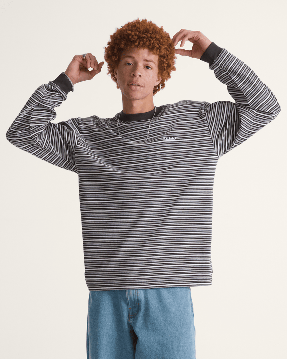 Wesley Stripe Long Sleeve Knit Shirt in Faded Black | Vans outlet