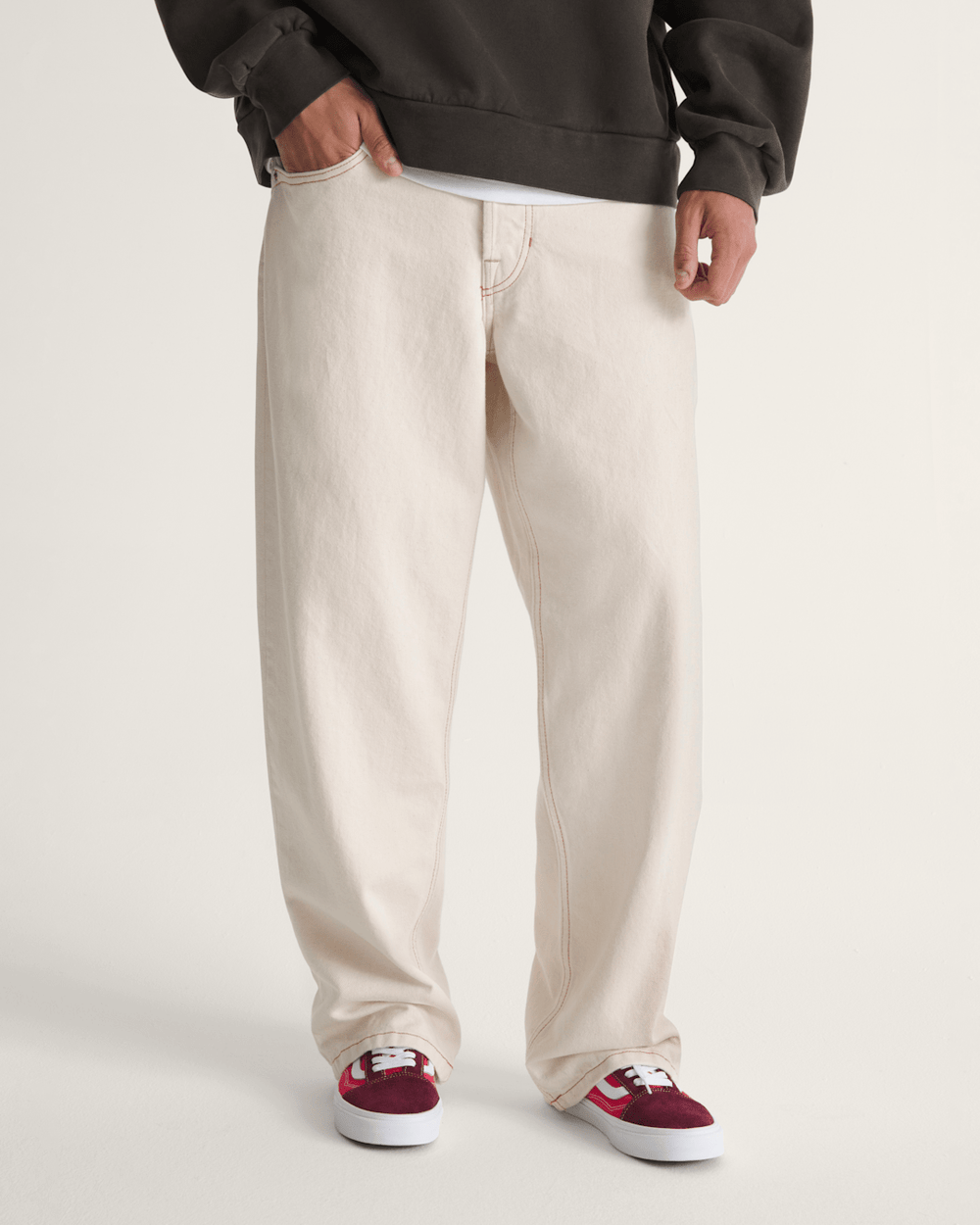 Premium Check-5 Loose Denim Pants in Natural Seed Beige | Vans discount