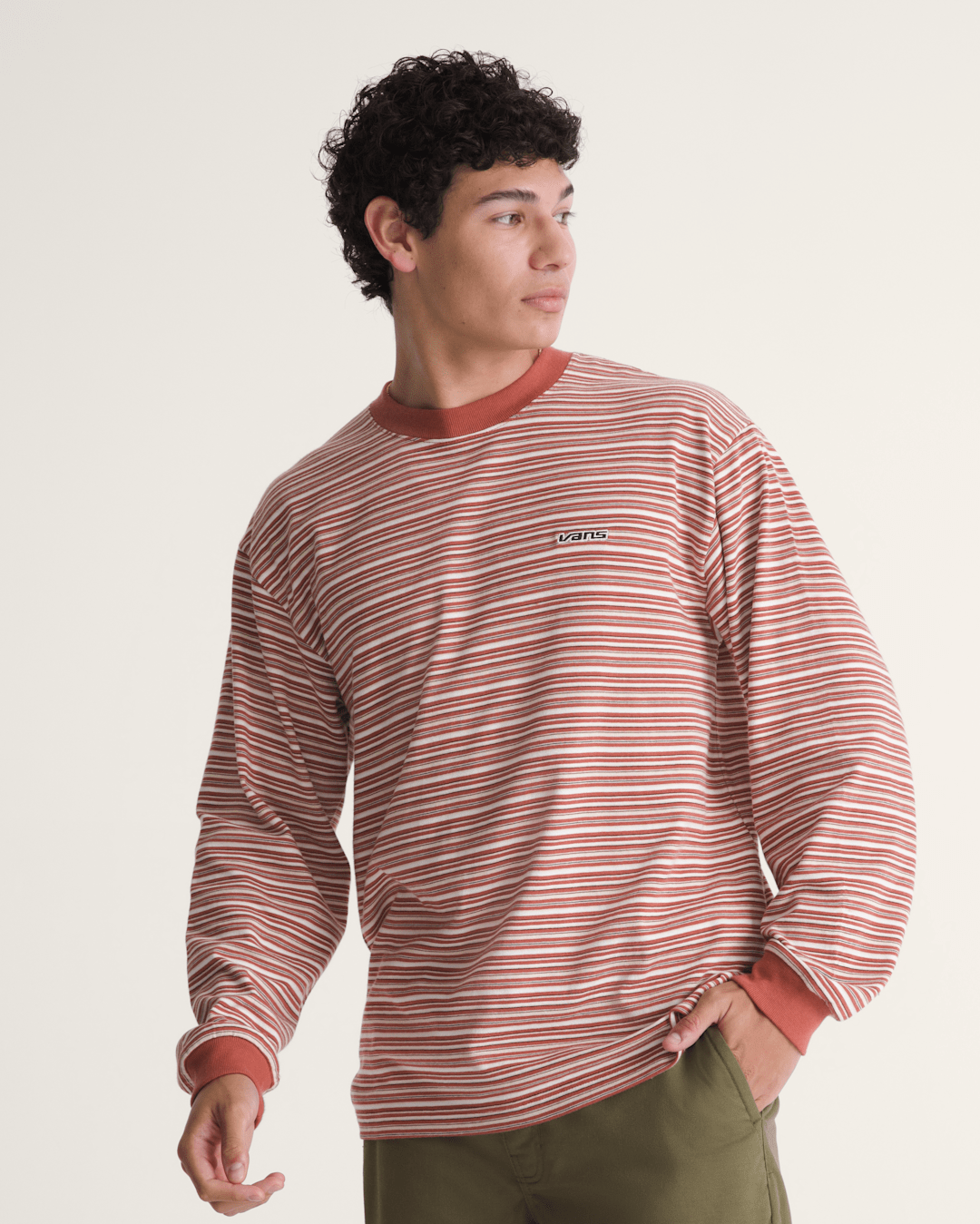 Wesley Stripe Long Sleeve Knit Shirt in Light Bronze Brown | Vans discount