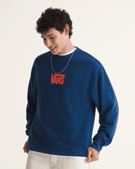 Stretch Logo Crew Sweatshirt in Deep Indig Blue / Flame Red | Vans online