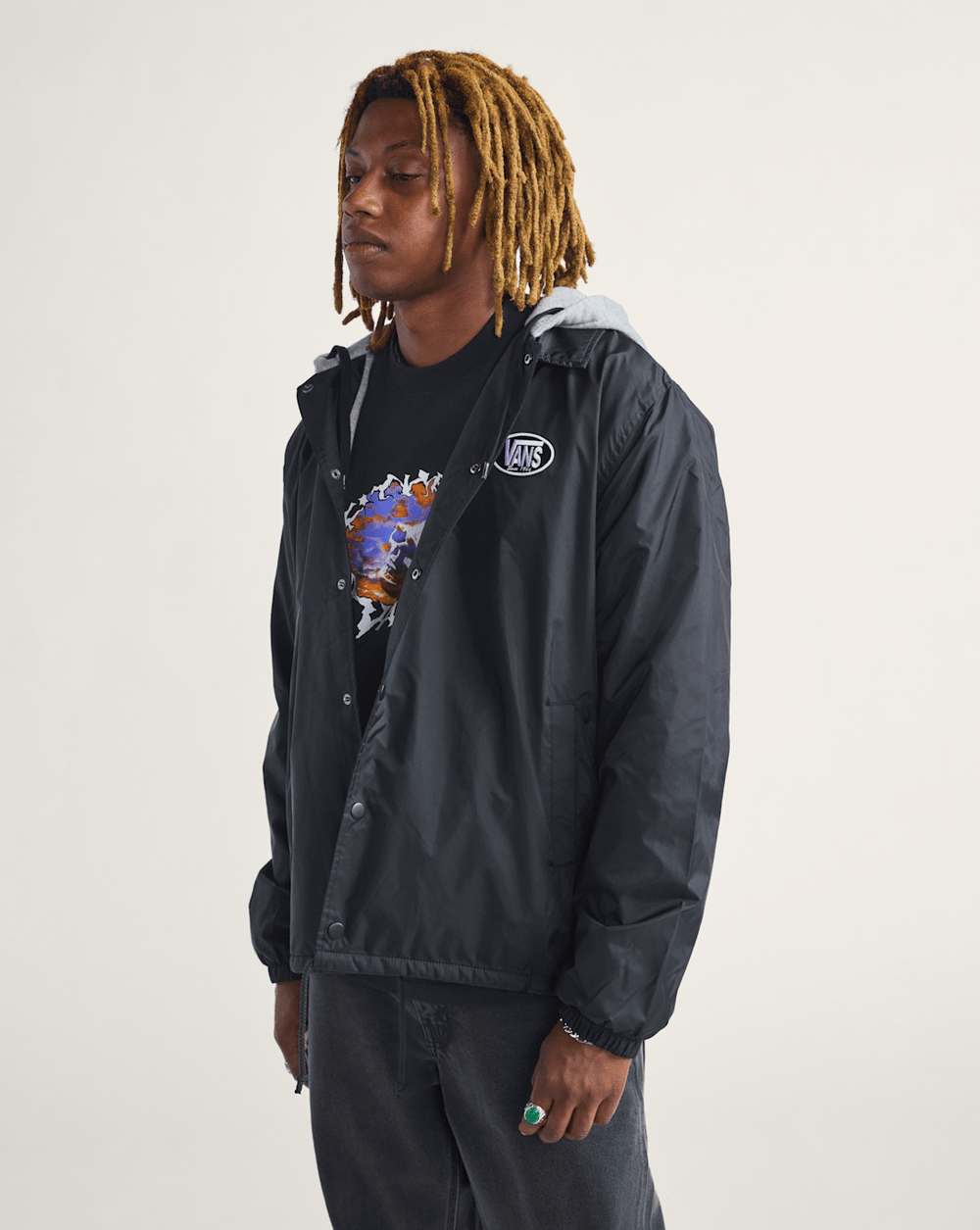 Riley Hooded Coach's Jacket in Black | Vans sale