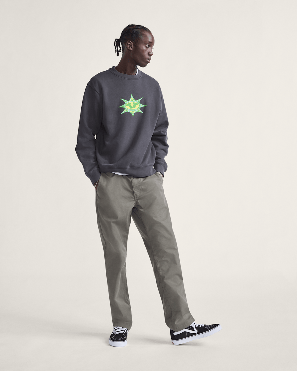 Star Checker Crew Sweatshirt in Black | Vans sale