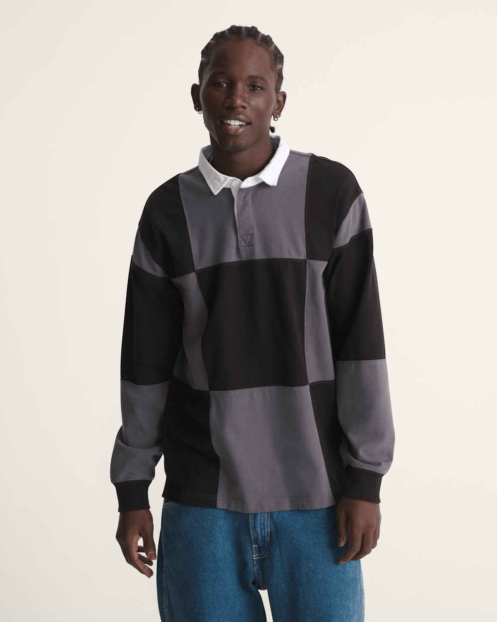 Grant Checkerboard Rugby Shirt in Black | Vans outlet