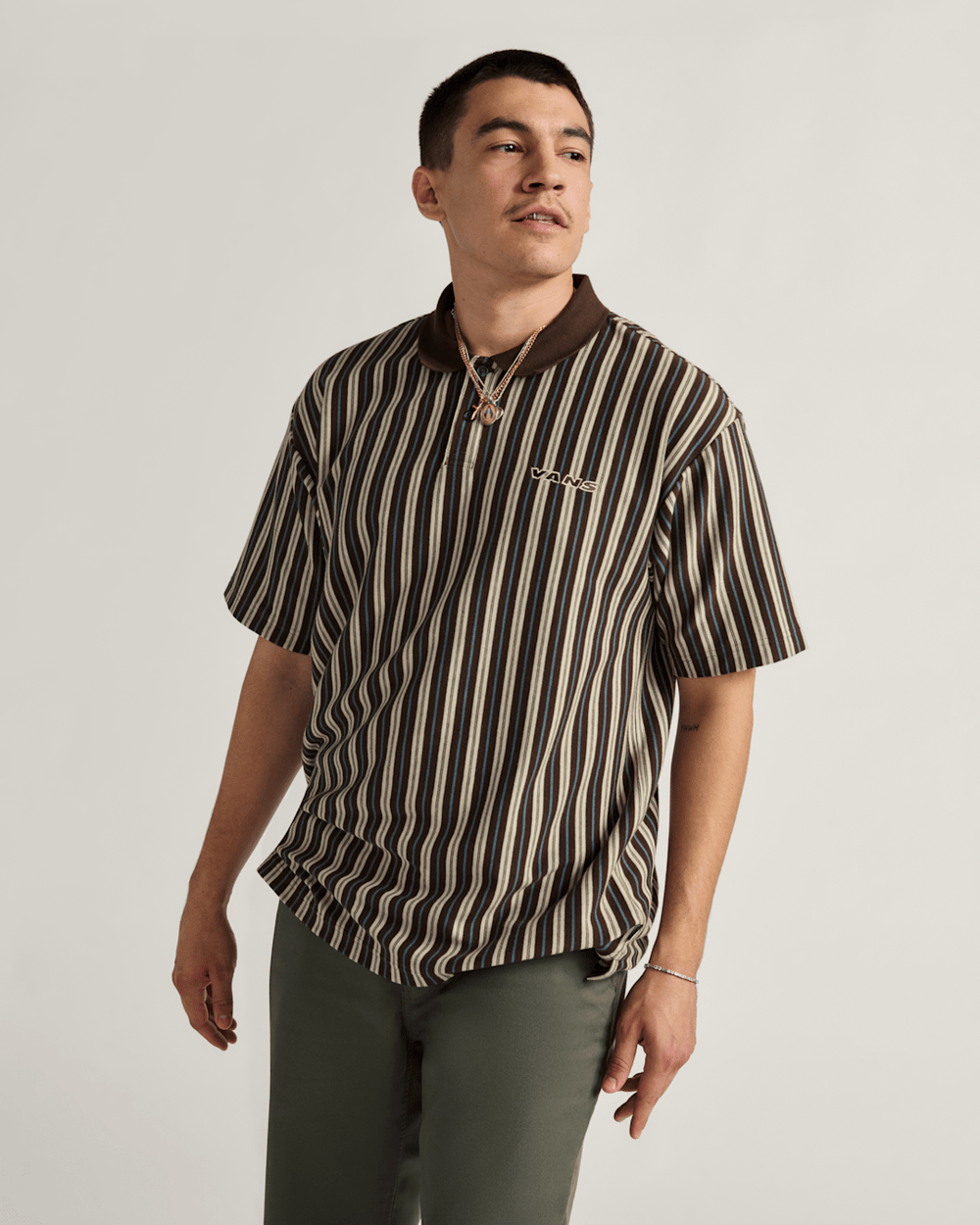 Layton Stripe Polo Shirt in Demitasse Brown | Vans near me