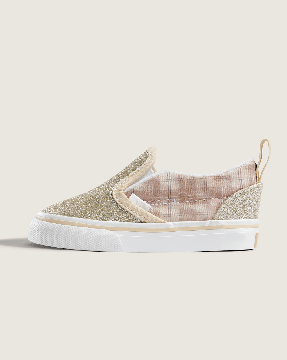 Toddler Classic Slip-On V Shoe in Glitter Plaid Incense Brown | Vans outlet