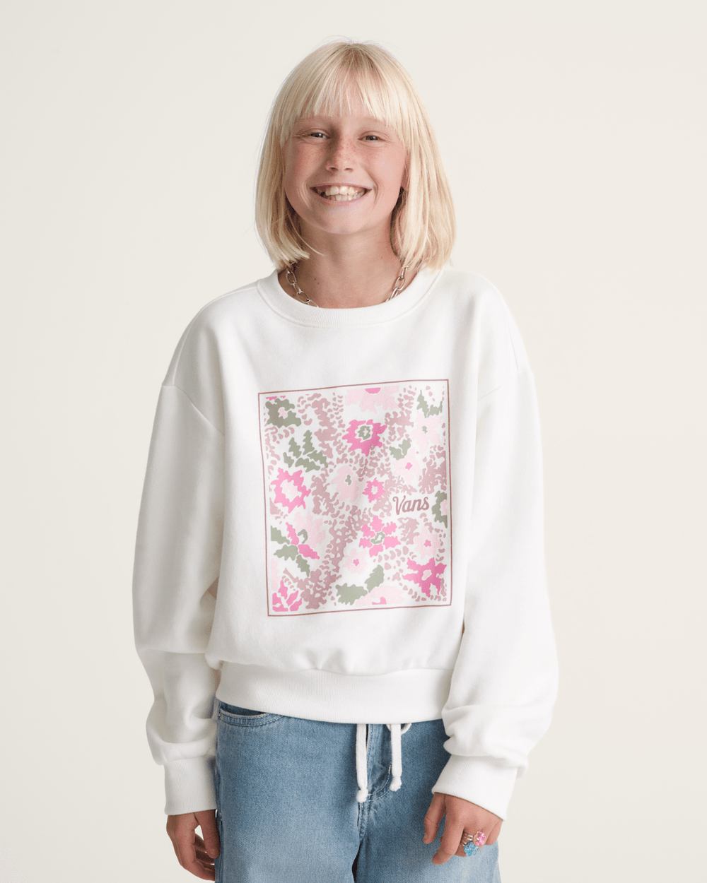 Kids Flow Field Crew Sweatshirt in Marshmallow White | Vans discount