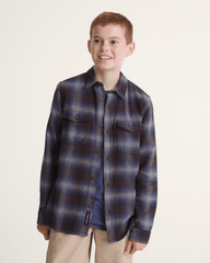 Kids Bixby Plaid Flannel Shirt in Dark Port Red / Pewter Heather Grey | Vans outlet