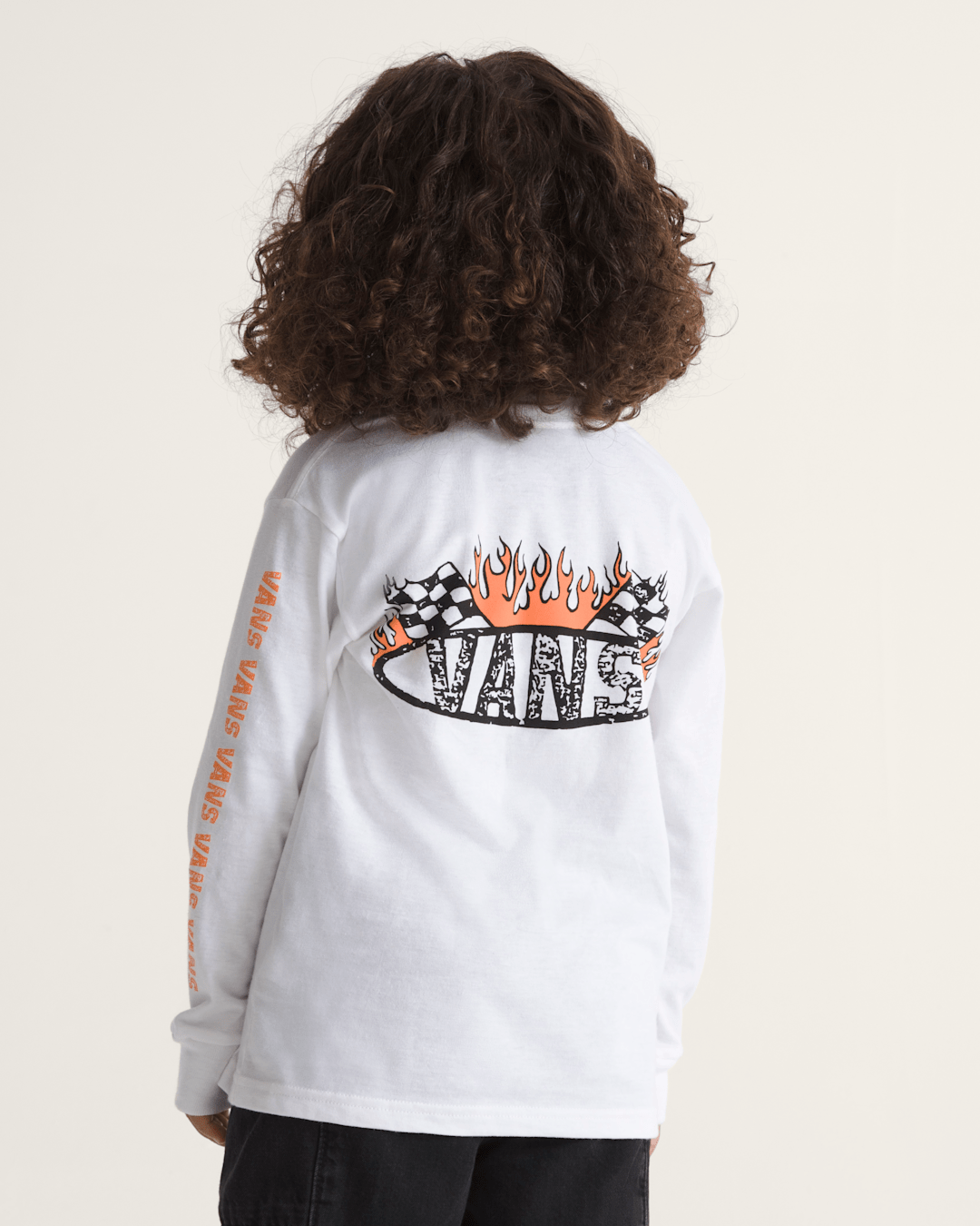 Little Kids Racing Flames Long Sleeve T-Shirt in White | Vans near me