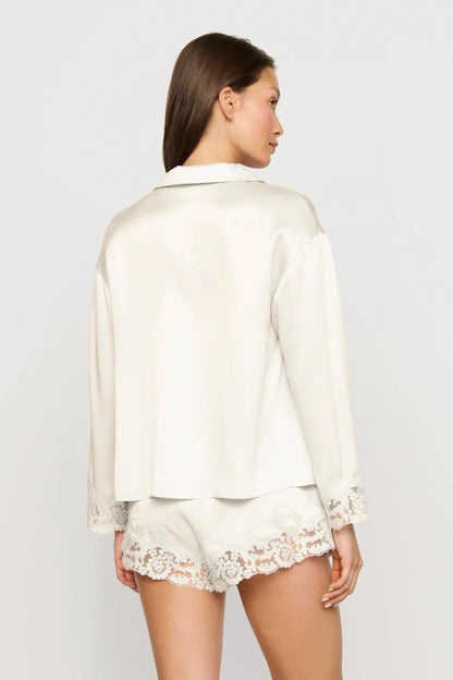 Eberjey Washable Silk with Lace Embroidery Long Sleeve Top & Short PJ Set