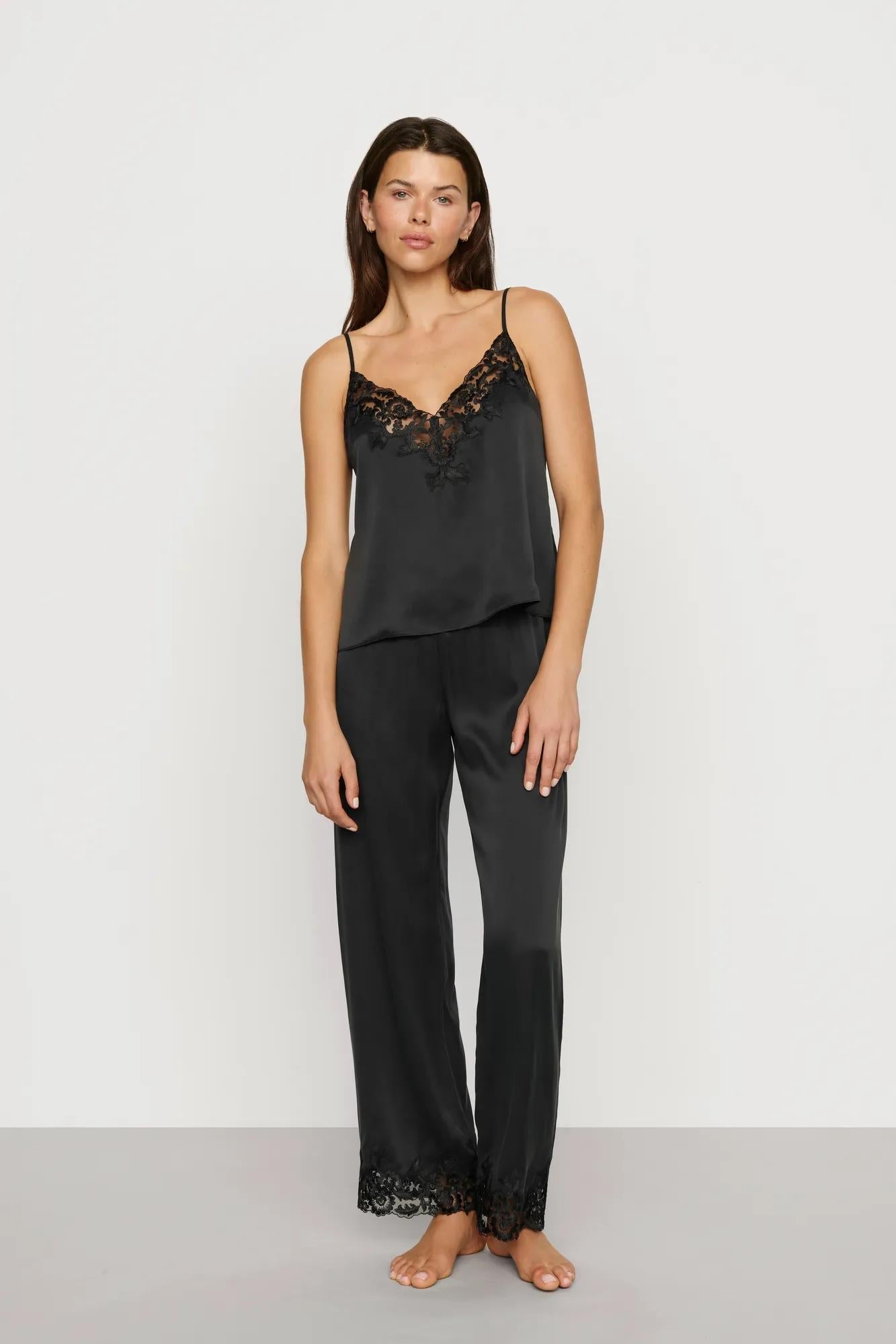 Eberjey Washable Silk with Lace Embroidery Cami & Pant PJ Set