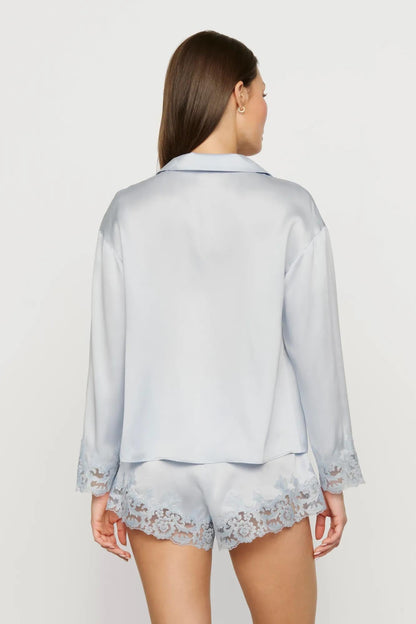 Eberjey Washable Silk with Lace Embroidery Long Sleeve Top & Short PJ Set