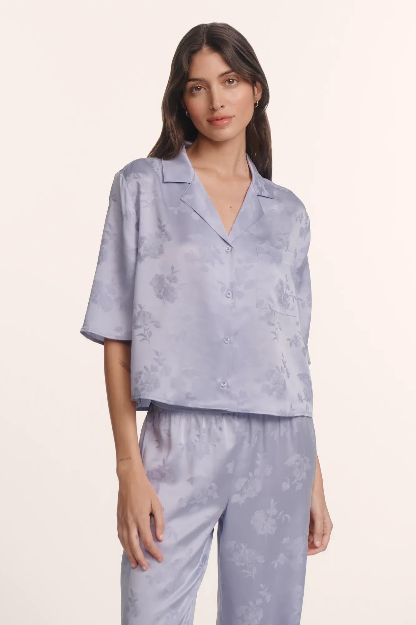 Eberjey Inez Washable Silk Jacquard Relaxed Wide Leg Pant PJ Set