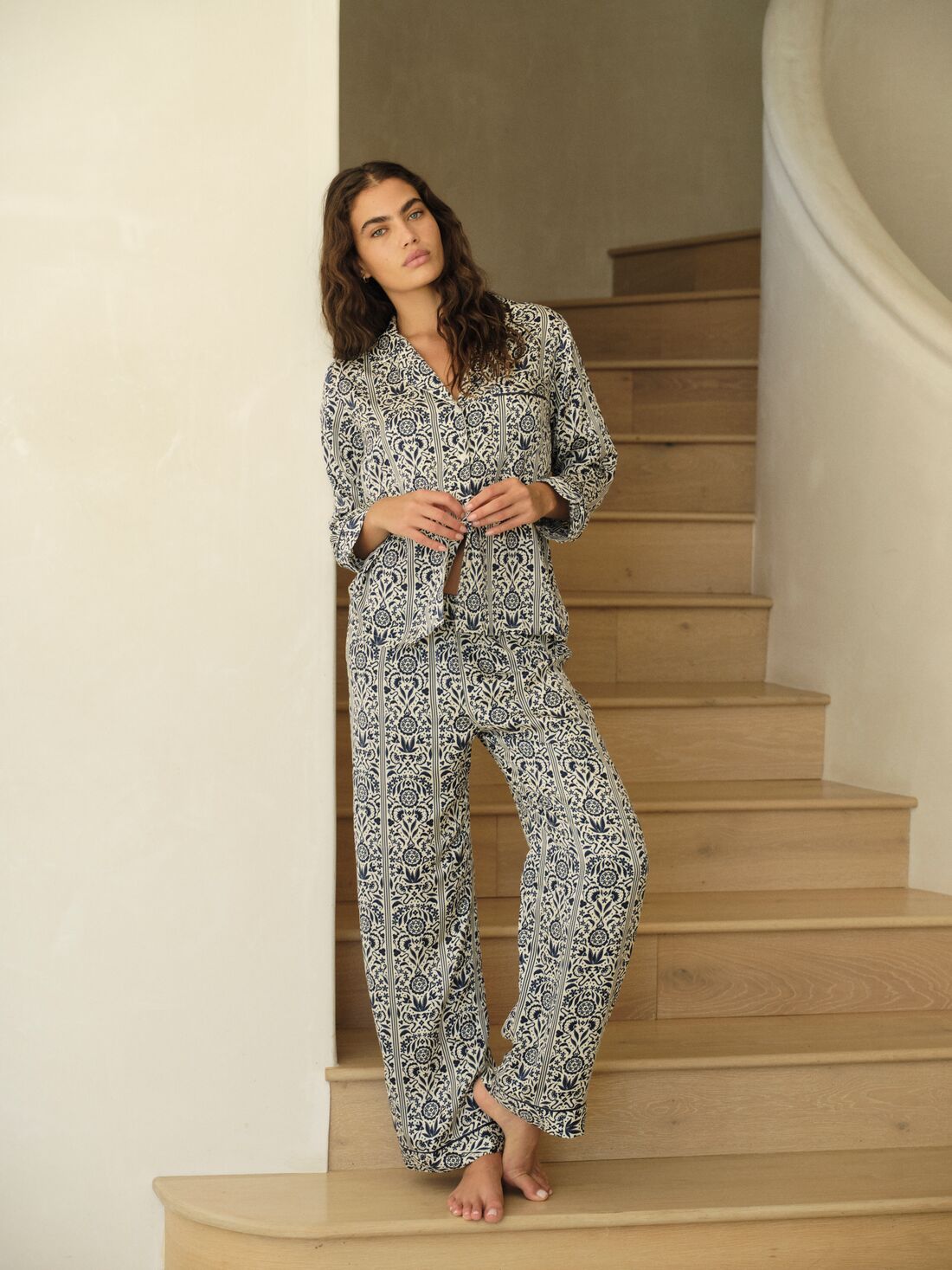 Eberjey Eberjey x Casa Del Sol - Inez Washable Silk Printed Long PJ Set