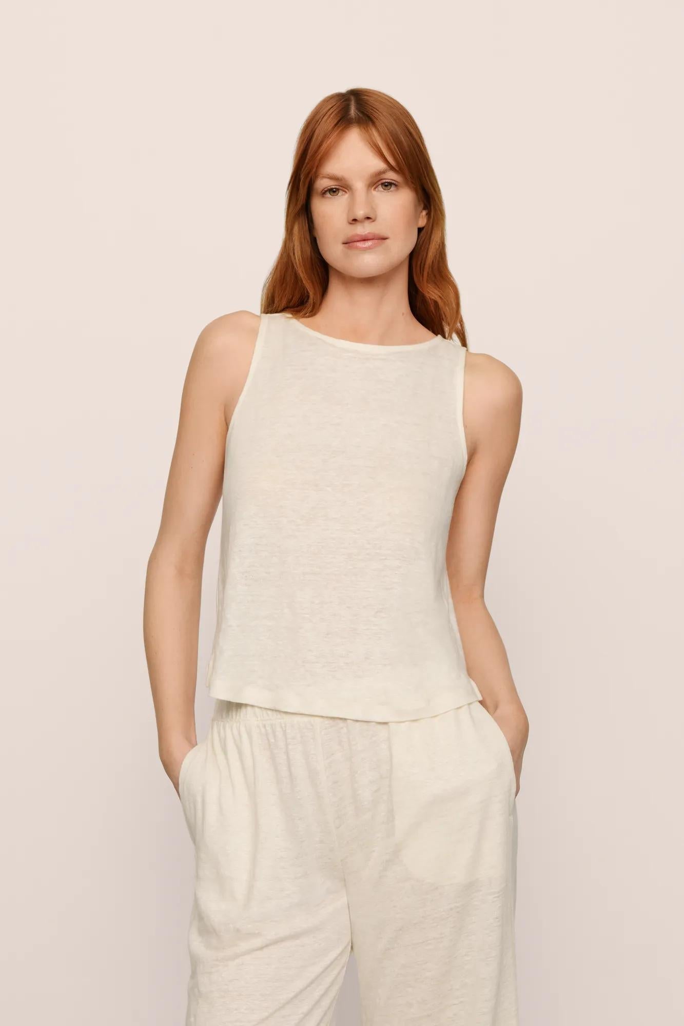 Eberjey Organic Linen Knit Boat Neck Crop Tank