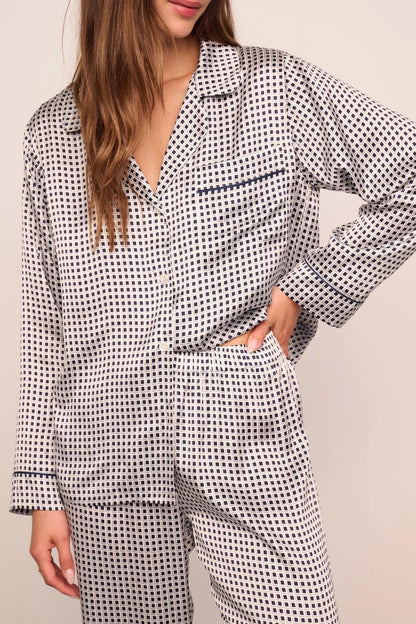 Eberjey Inez Washable Silk Printed Long PJ Set