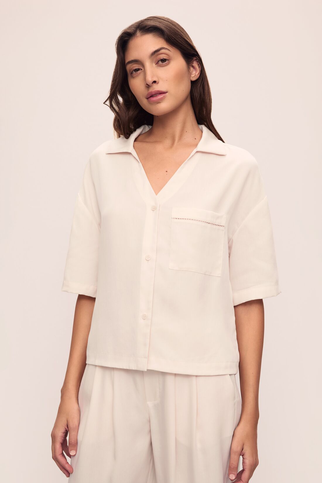 Eberjey Tencel Woven Relaxed Button Front Top
