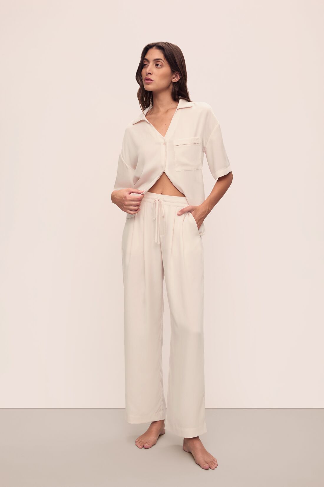 Eberjey Tencel Woven Relaxed Button Front Top