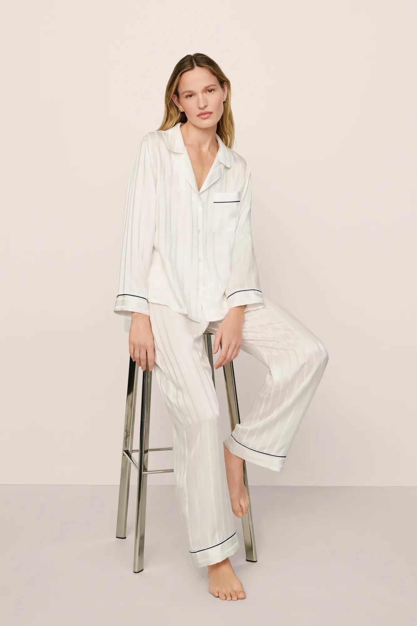 Eberjey Inez Washable Silk Jacquard Long PJ Set