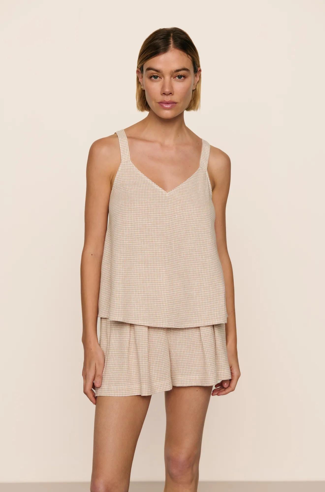 Gingham White/Warm Taupe,X-Small