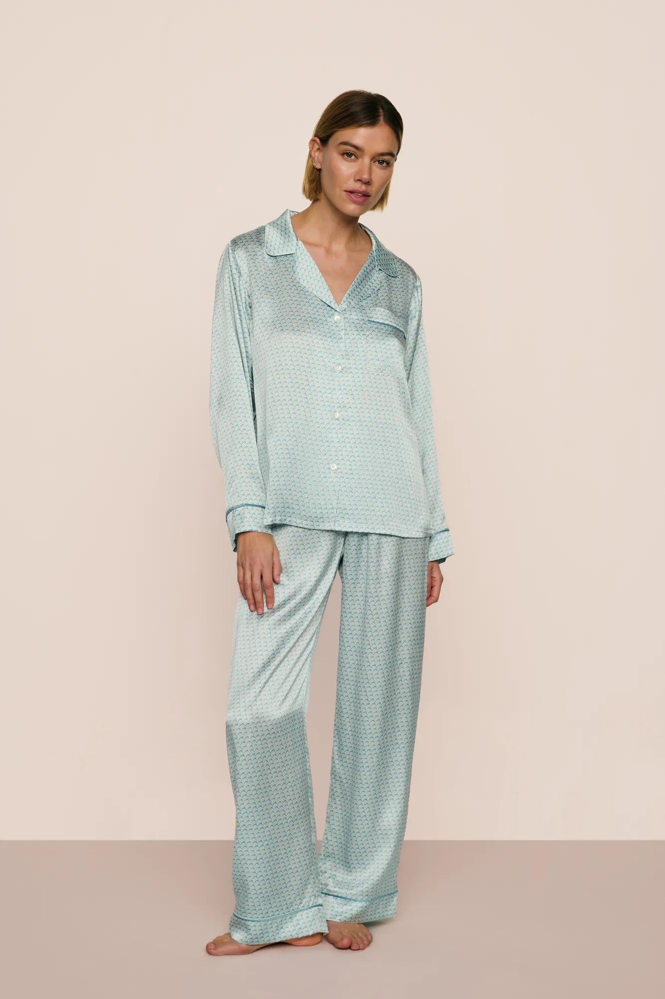 Eberjey Inez Washable Silk Printed Long PJ Set