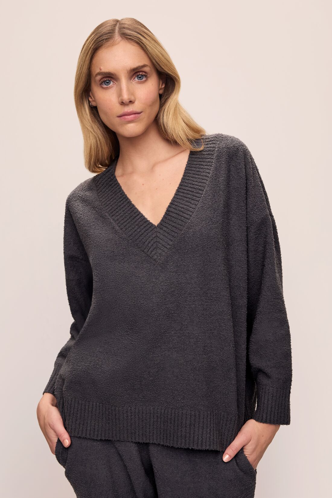 Eberjey Recycled Boucle Boyfriend Oversized V-Neck Sweater