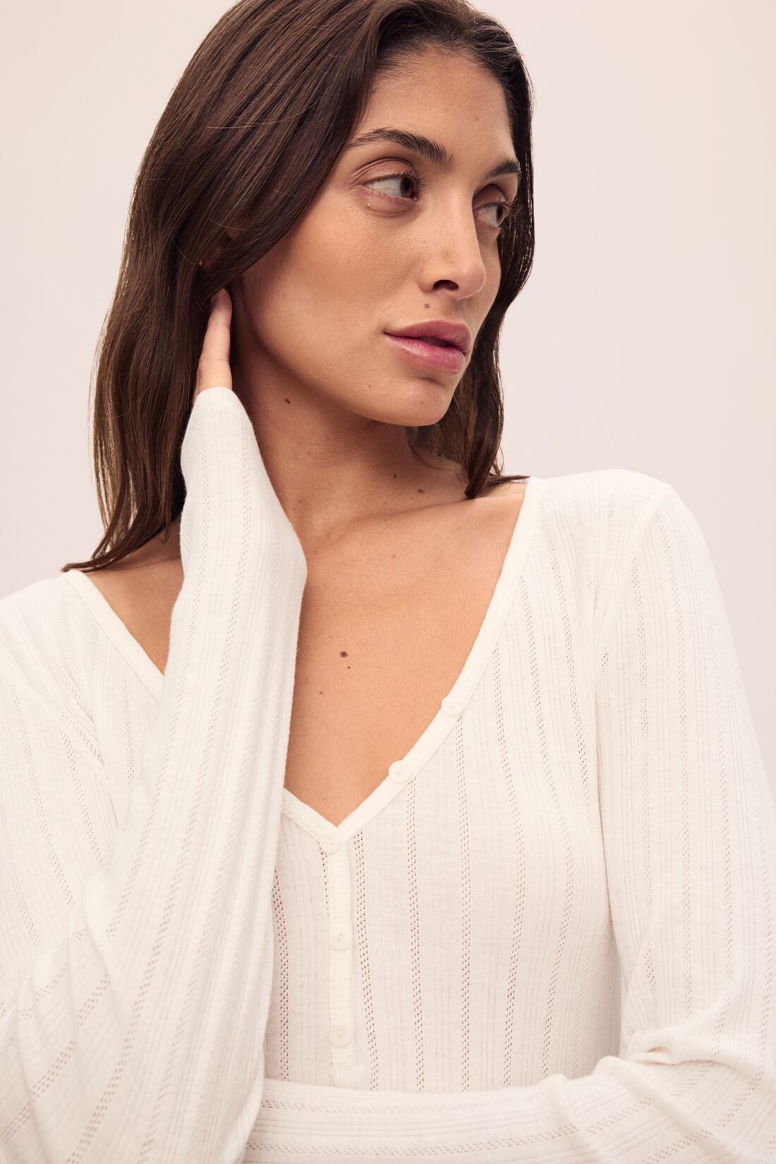 Eberjey Pointelle V Neck Henley